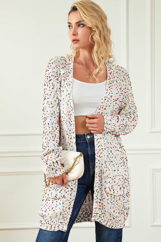 Feathered Open Front Long Sleeve Cardigan