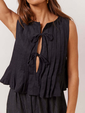 Loveset Pleated Tied Round Neck Vest