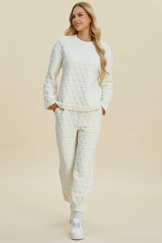 Full Size Texture Round Neck Long Sleeve Top and Pants Set