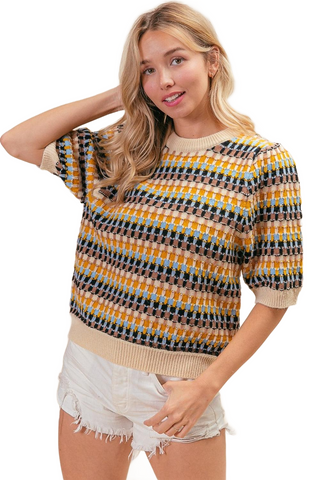 Multi Color Half Sleeve Sweater