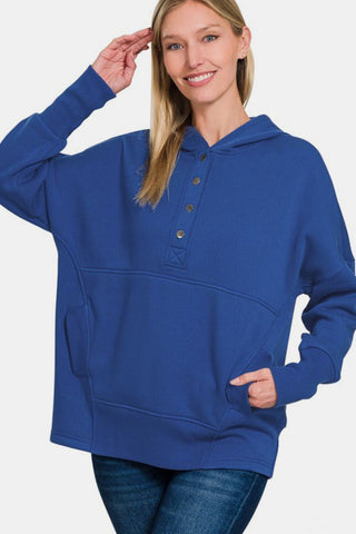 Ze nana Half Snap Long Sleeve Hoodie with Kangaroo Pocket