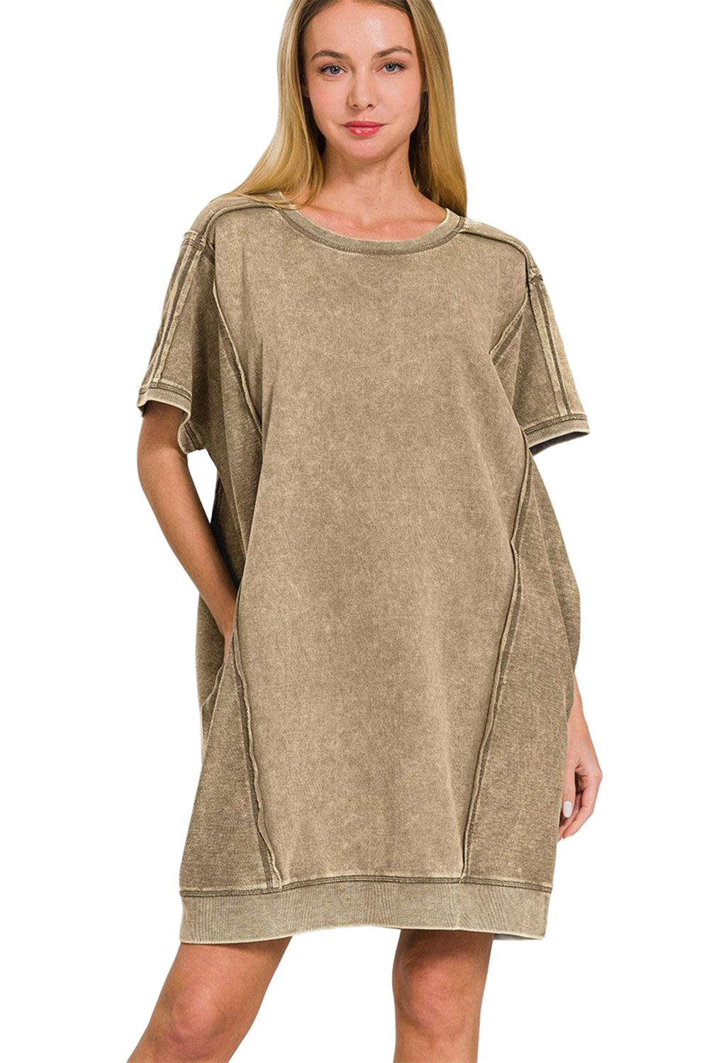 Washed Exposed Seam Mini Tee Dress