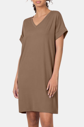 Ze nana Rolled Short Sleeve V-Neck Dress