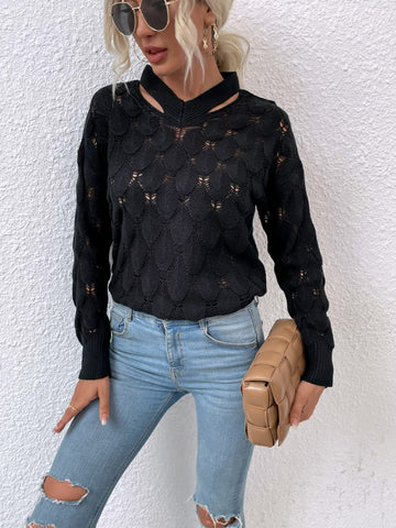 Cutout Dropped Shoulder Sweater