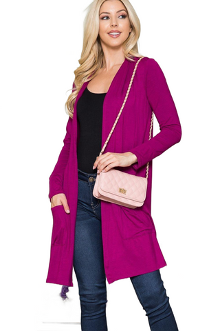 Full Size Open Front Cardigan with Pockets