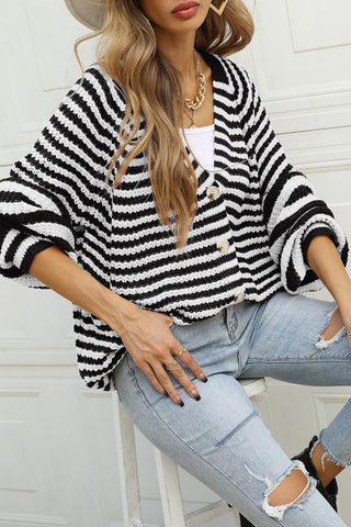 Striped Button Up Long Sleeve Cardigan