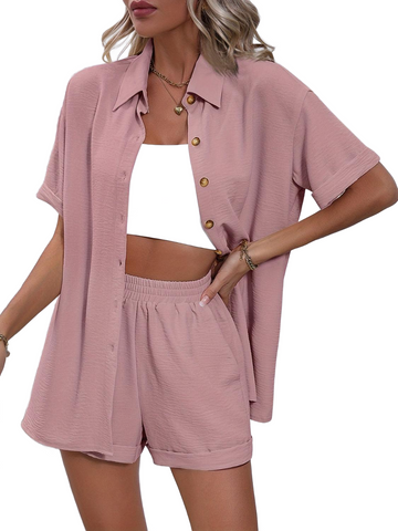 Button Up Short Sleeve Shirt and Shorts Set