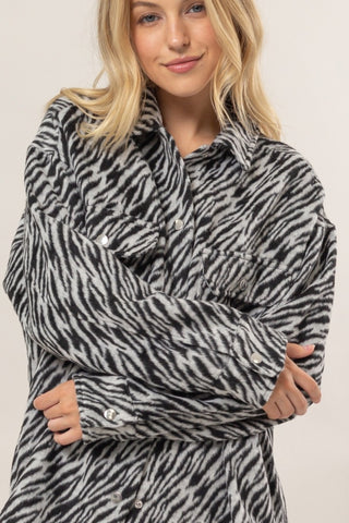 HYFVE Zebra Print Snap Down Long Sleeve Shocket