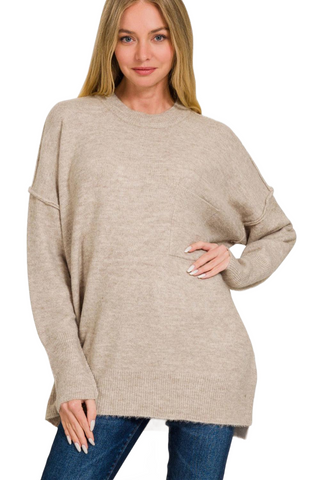 High-Low Hem Drop Shoulder Sweater