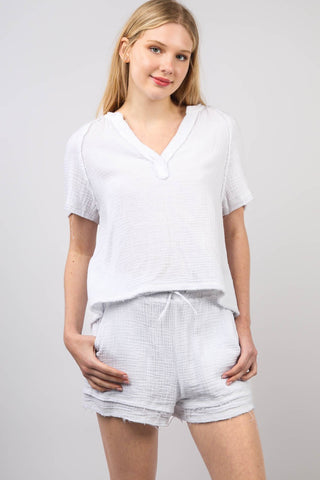 Washed Cotton Crinkle Gauze Top and Shorts Set