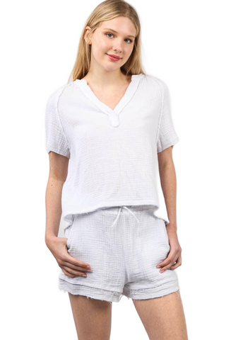 Washed Cotton Crinkle Gauze Top and Shorts Set