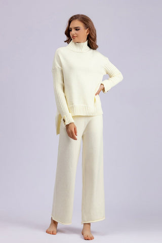 Basic Be High-Low Turtleneck Long Sleeve Top and Pants Sweater Set