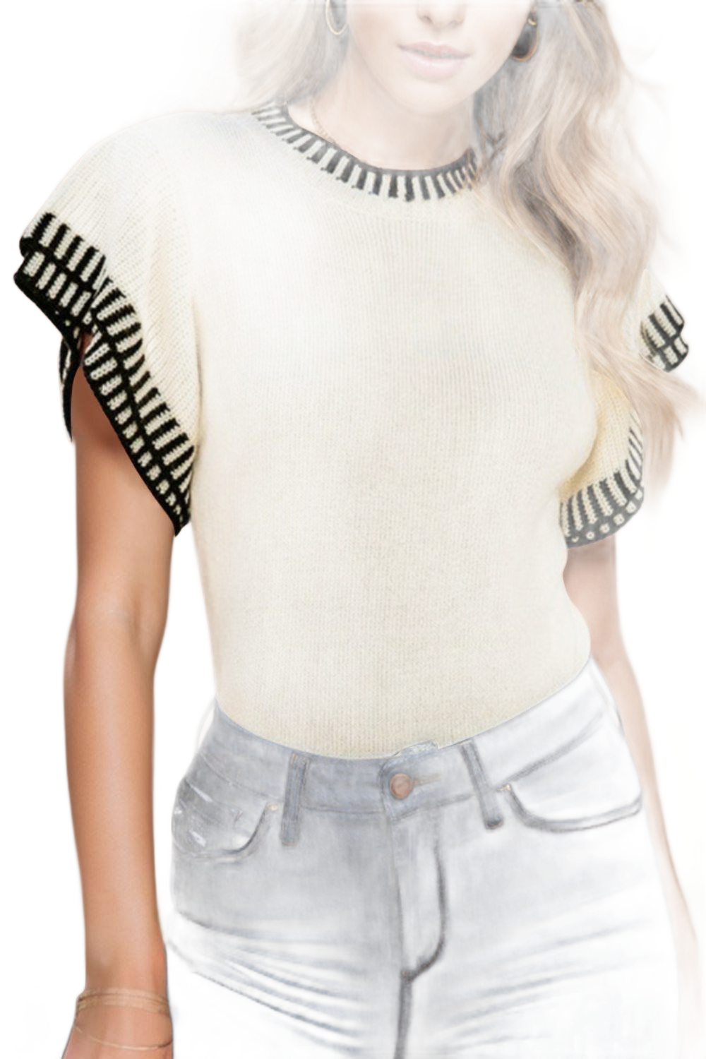 Contrast Trim Round Neck Short Sleeve Knit Top