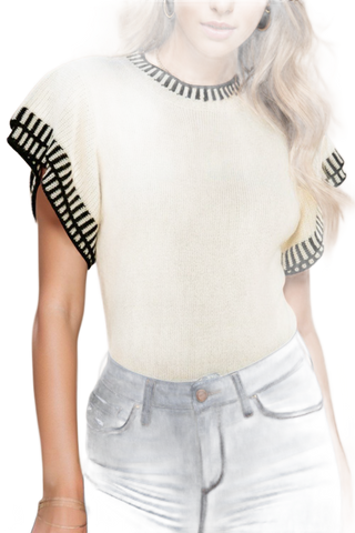 Contrast Trim Round Neck Short Sleeve Knit Top