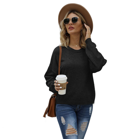 Round Neck Long Sleeve Drop Shoulder Sweater