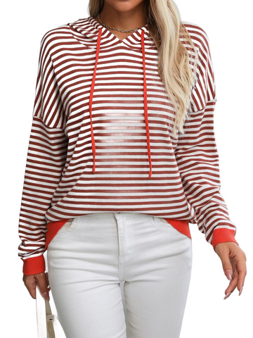 Striped Long Sleeve Hooded Knit Top