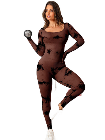 Scoop Neck Long Sleeve Active Jumpsuit