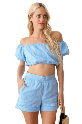 Off Shoulder Crop Top and High Waist Shorts Set