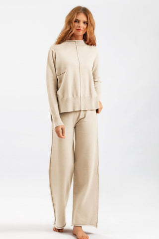 Basic Bea Mock Neck Long Sleeve Top and Pants Sweater Set