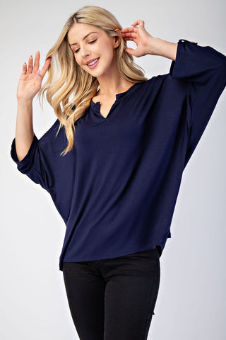 Celeste Full Size Notched Three-Quarter Sleeve Blouse