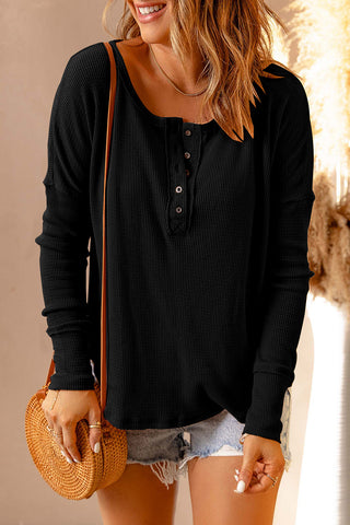 Full Size Half Button Drop Shoulder T-Shirt