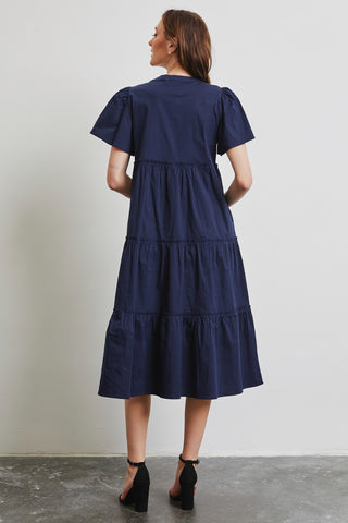 Full Size Cotton Poplin Ruffled Tiered Midi Dress