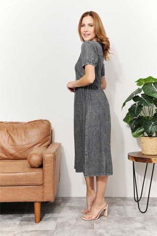 Size Washed Chambray Midi Dress