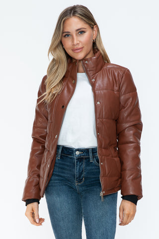 PMI Pocketed Zip Up Turtleneck Puffer Jacket