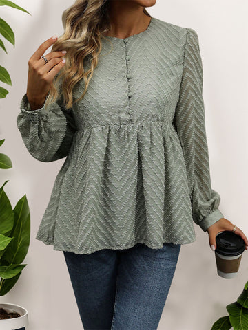 Plum Round Neck Long Sleeve Blouse