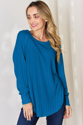 Full Size Ribbed Round Neck Slit T-Shirt