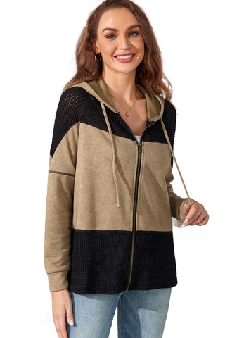 Zip-Up Drawstring Hooded Jacket