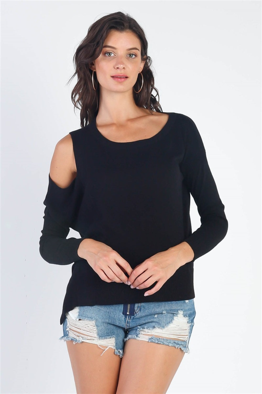 Cold Shoulder Long Sleeve Knit Top