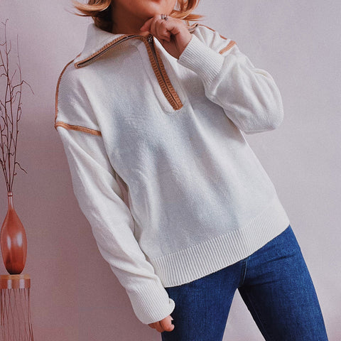 Exposed Seam Half Zip Sweater