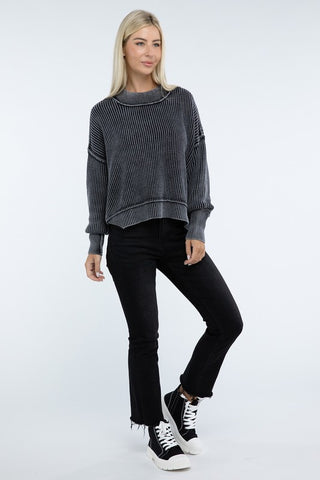 Washed Side Slit Oversize Cropped Sweater