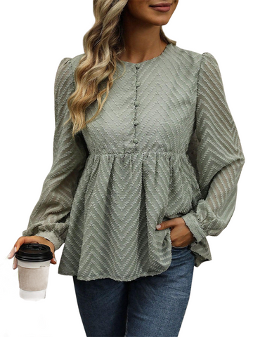 Plum Round Neck Long Sleeve Blouse