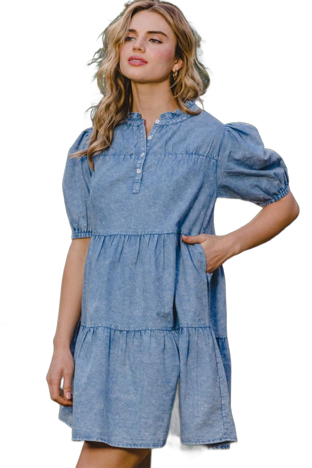 I Washed Tiered Mini Denim Dress