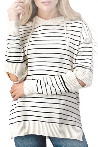 Striped Cutout Slit Sweater