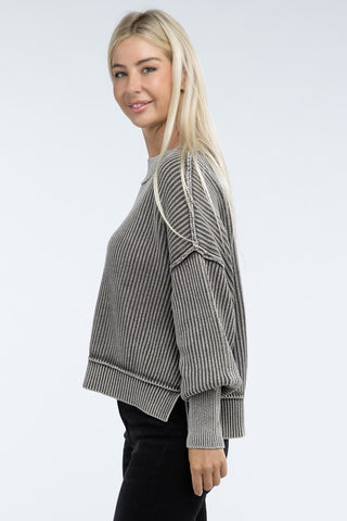 Washed Side Slit Oversize Cropped Sweater