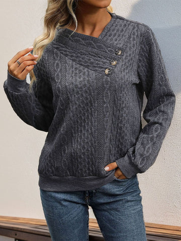 Decorative Button Long Sleeve Sweatshirt