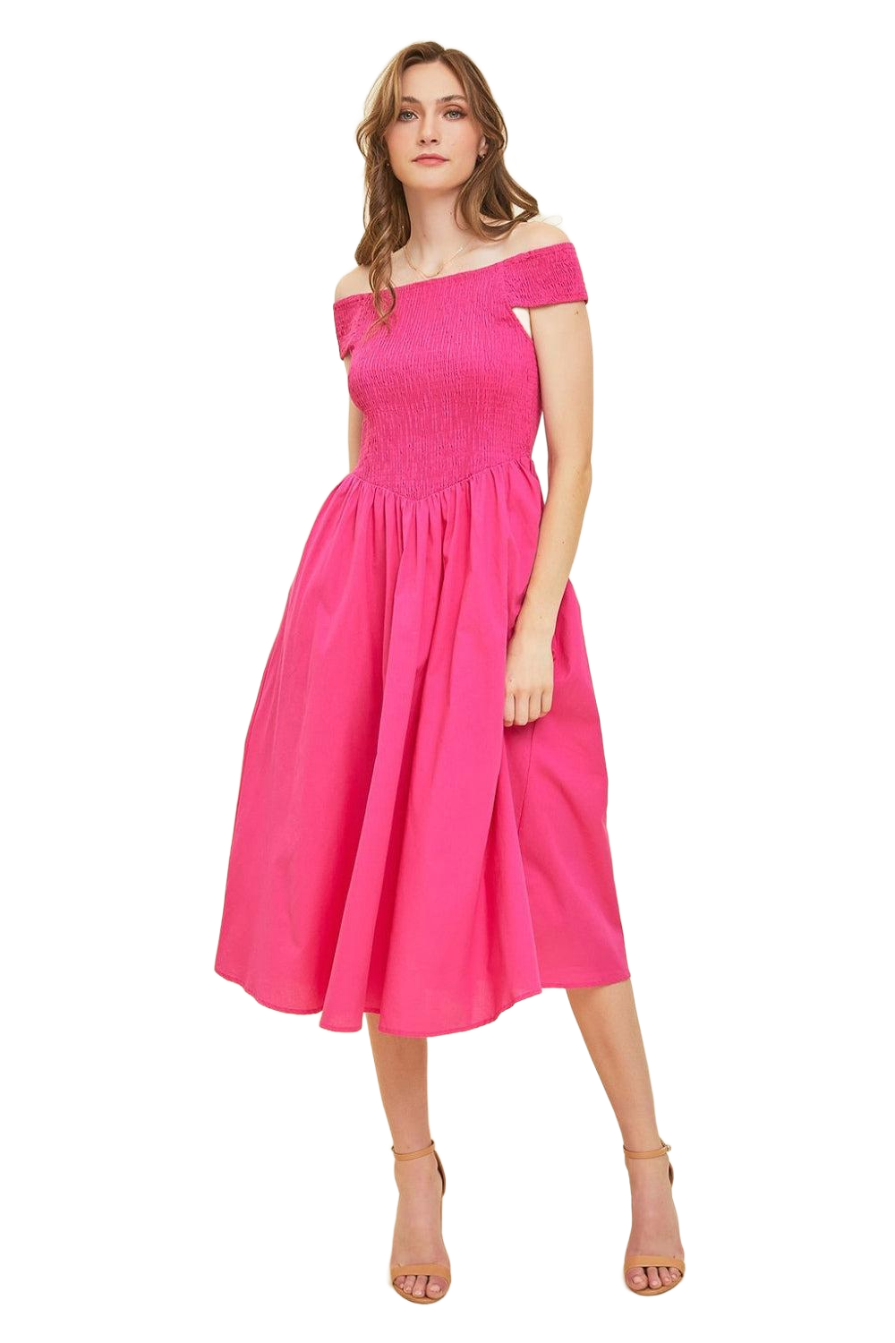 HEYSON Off-Shoulder Smocked Midi Dress