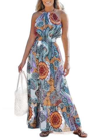 Printed Halter Neck Maxi Dress