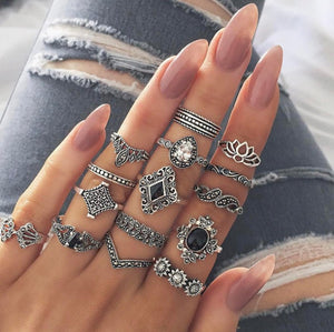 15 Peace Alloy Vintage Ring Set