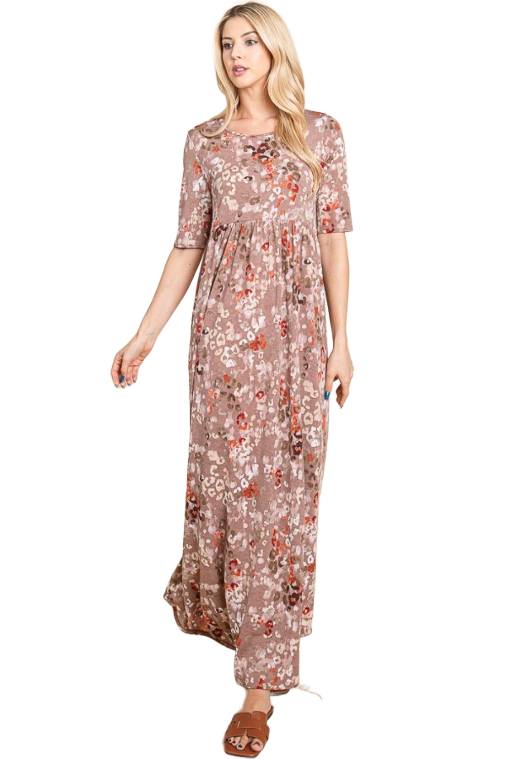 Printed Shirred Maxi Dress