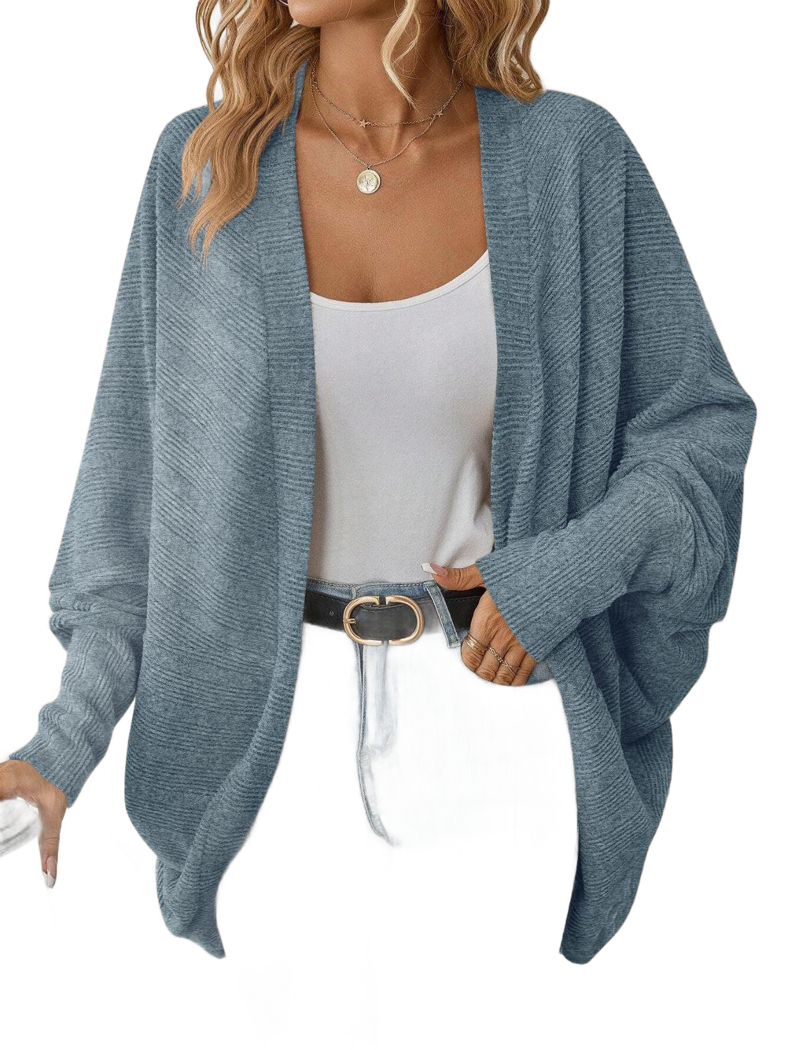 Open Front  Dropped Shoulder Cardigan