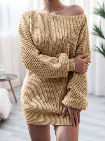 Rib-Knit Mini Sweater Dress