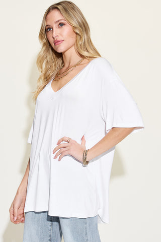 Full Size V-Neck Drop Shoulder T-Shirt