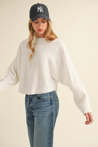 Mable Round Neck Colman Sleeve Cropped Sweater