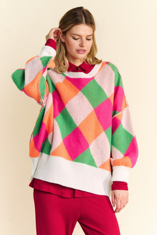 Davis & Dani Exposed Seam Color Block Dropped Shoulder Sweater