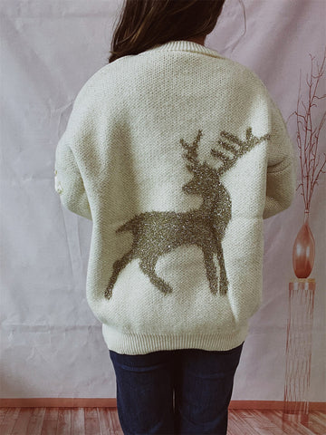 Reindeer Round Neck Long Sleeve Sweater