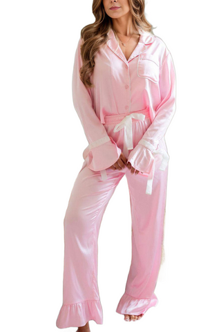 Collared Neck Long Sleeve Top and Pants Lounge Set